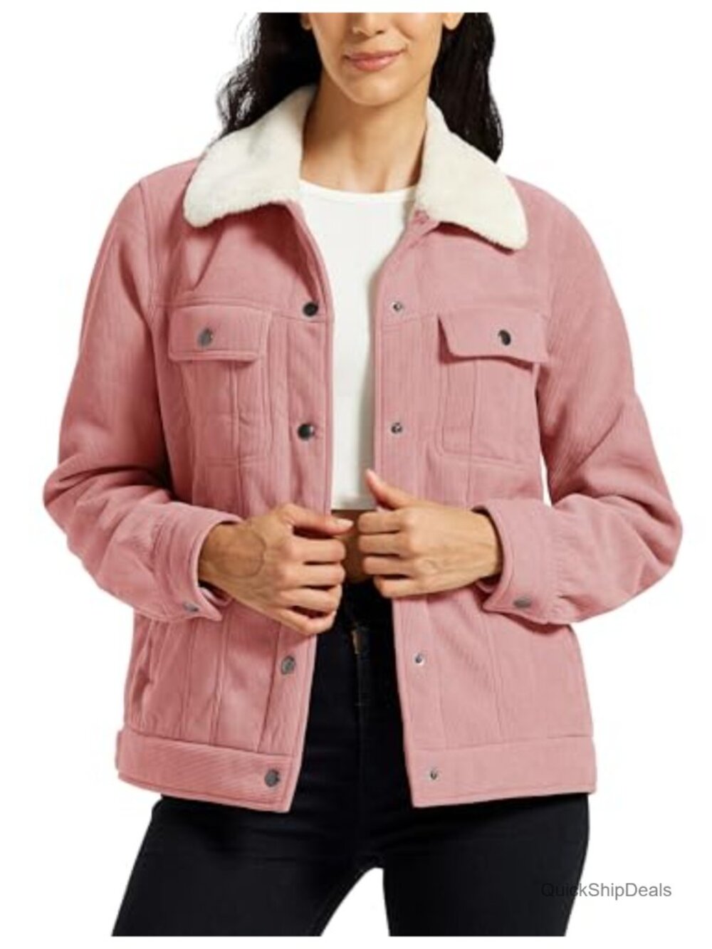 Corduroy Jacket Sherpa Fleece Lined Button Down Winter Coat Pockets